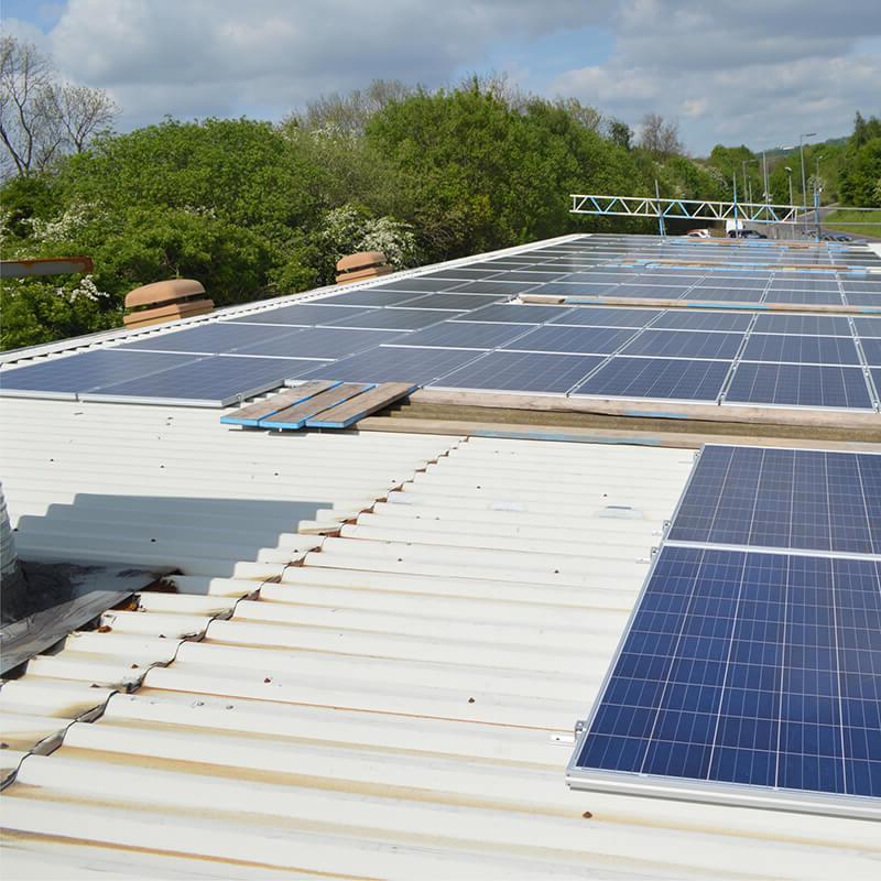 Solar panels on a corrugated metal roof