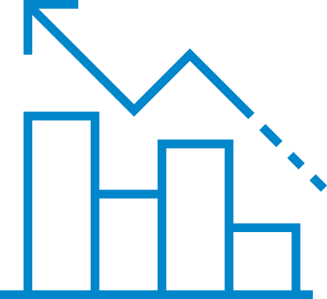 Blue illustration outline of a bar chart and an upward arrow